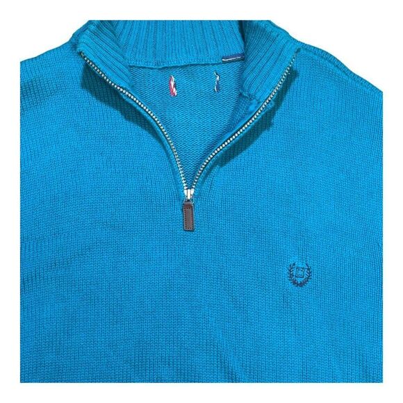 Vintage Ralph Lauren Chaps Men's Turquoise Blue Quarter-Zip Pullover Sweater L - Picture 2 of 5